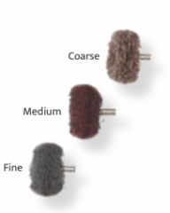 Spong Wire brushes on hand-piece mandrel in brown, red, and black